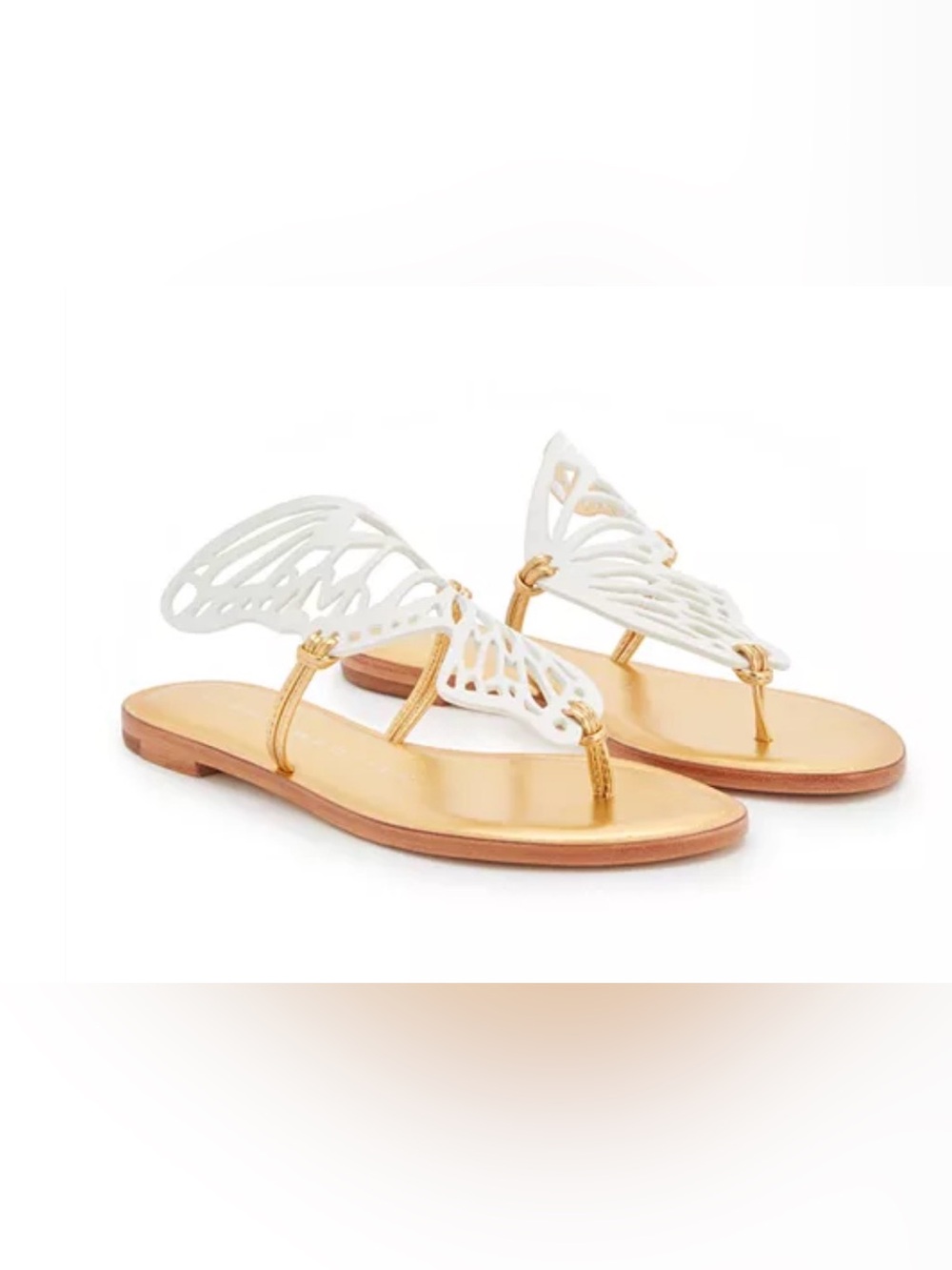 Sophia Webster Talulah Metallic Butterfly Flat Thong Sandals Gold White Size 35.